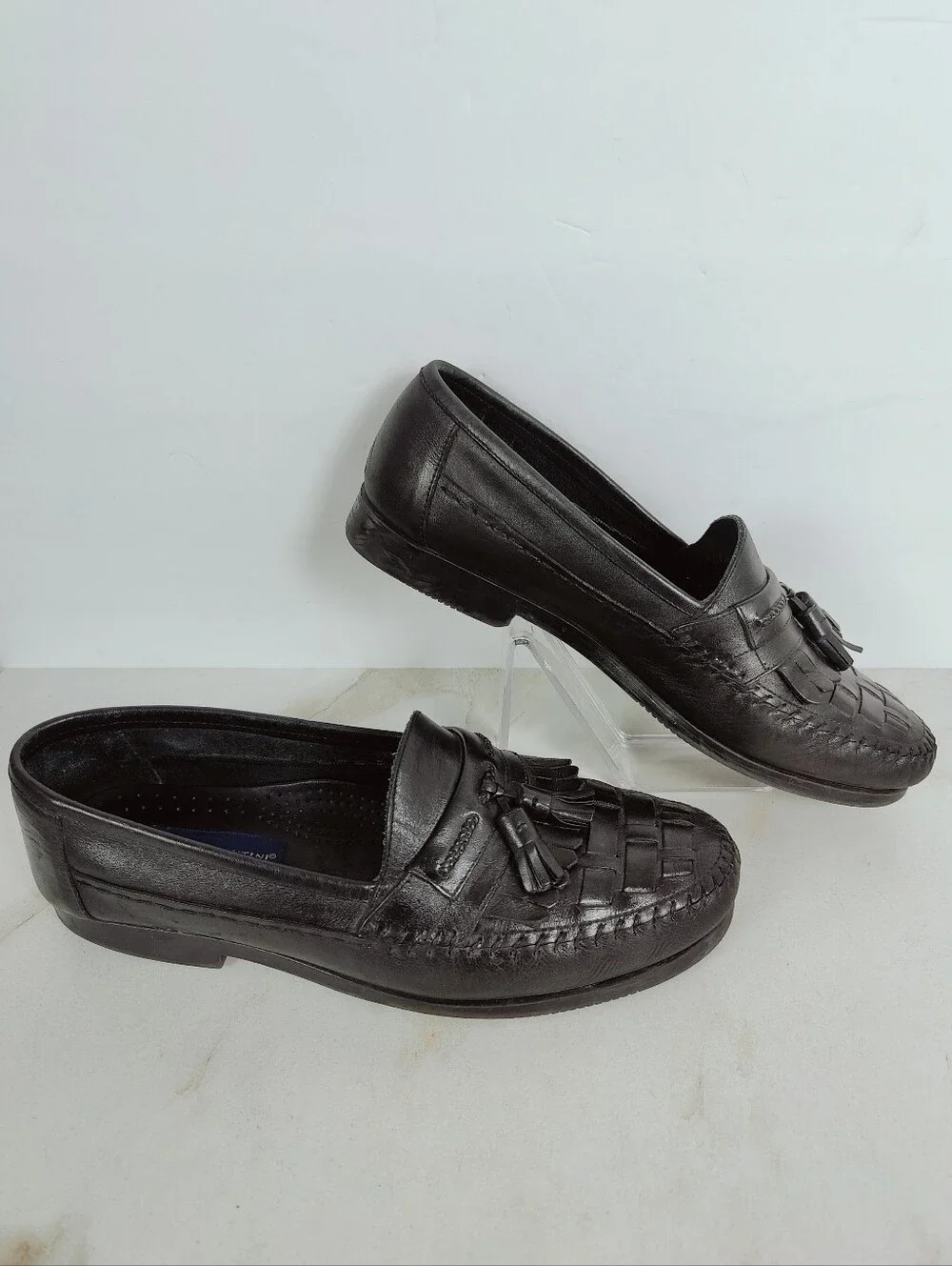Giorgio Brutini Men's Antigua Black Leather Woven Tassel Loafer Dress Shoes, 11